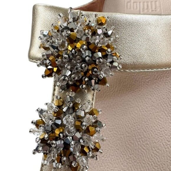 NWT FitFlop Arch Support Comfort Galaxy Wedge Beaded Flip Flop Platino Size 9 - Picture 9 of 16